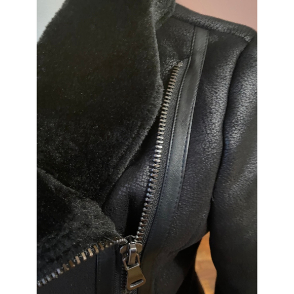 Women's Le Château Black Shearling Leather Jacket S - Picture 7 of 11